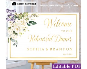 Ivory Flowers Rehearsal Dinner welcome sign template,Rehearsal Dinner welcome sign,(123a)